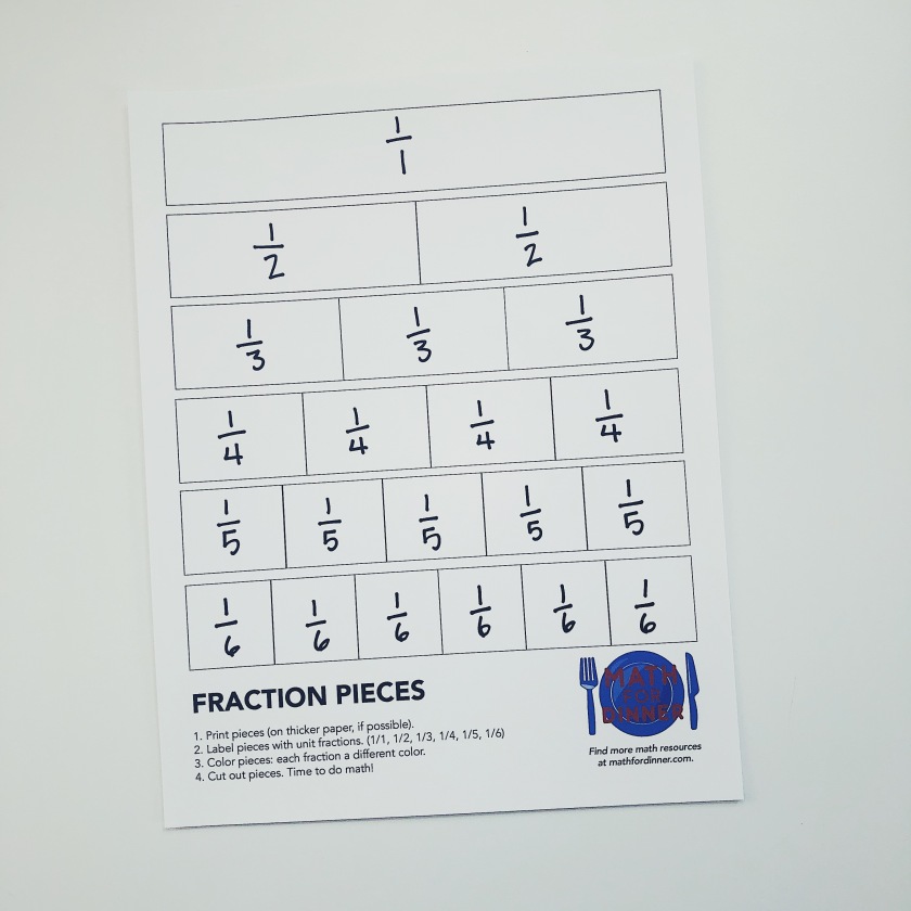 Printable Fraction Pieces Math for Dinner